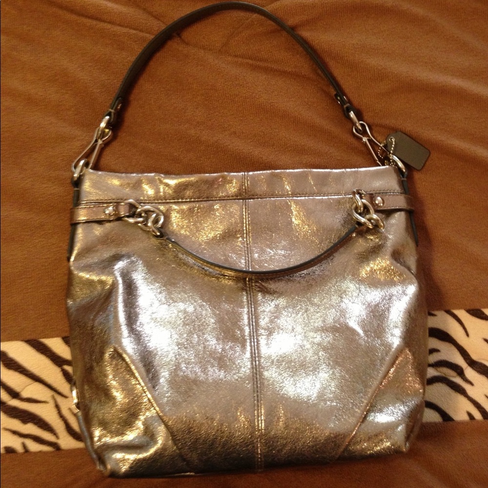 Authentic Coach Brooke Metallic Silver Hobo F17165